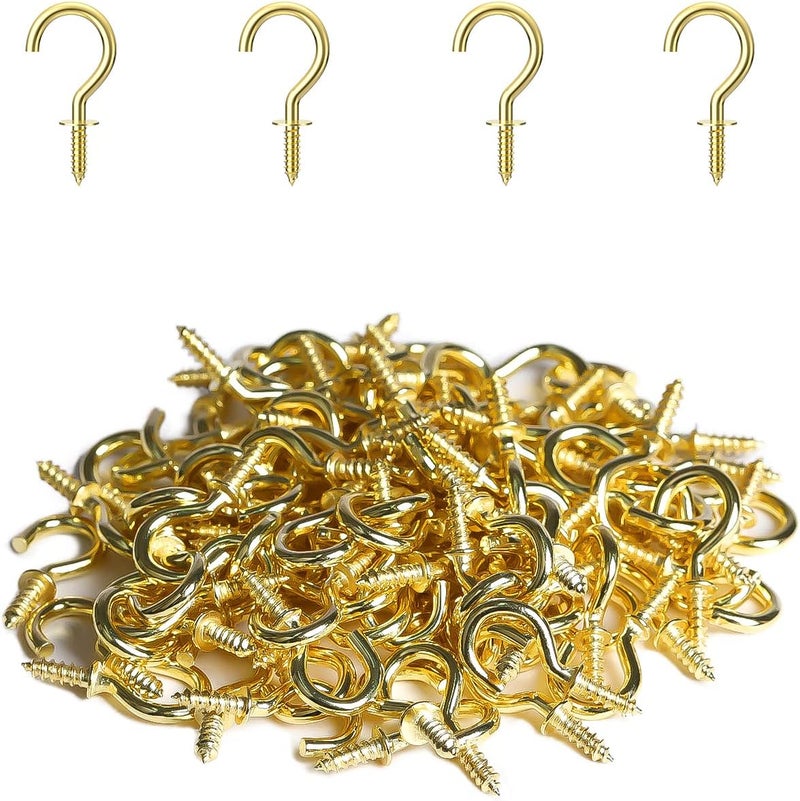 RELBRO 1/2 Inch Small Screw Hooks, Mini Metal Twist in Hooks, Gold, 100 Pcs - Image 1